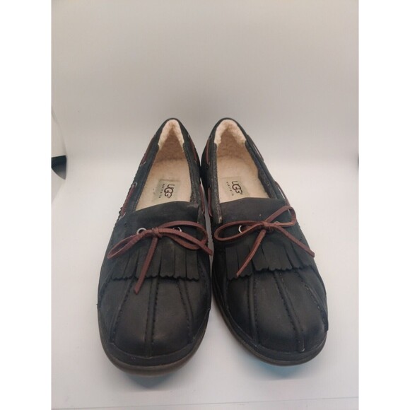 Ugg Australia Womens Sz 7.5 Haylie Oiled Leather Fringe Slipon Duck Shoe Leather - Picture 2 of 14